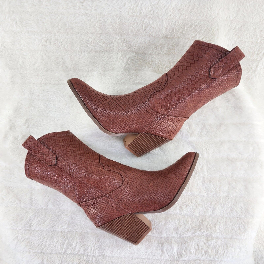 Slayer Tan Snake Cowgirl Cowboy Ankle Boots Western Block Heels US Sizes 7-11 - Totally Wicked Footwear