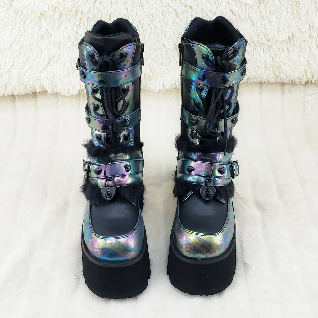 Ashes 120 Black Faux Fur Trim 3.5" Platform Heel Goth Punk Festival Boots NY - Totally Wicked Footwear