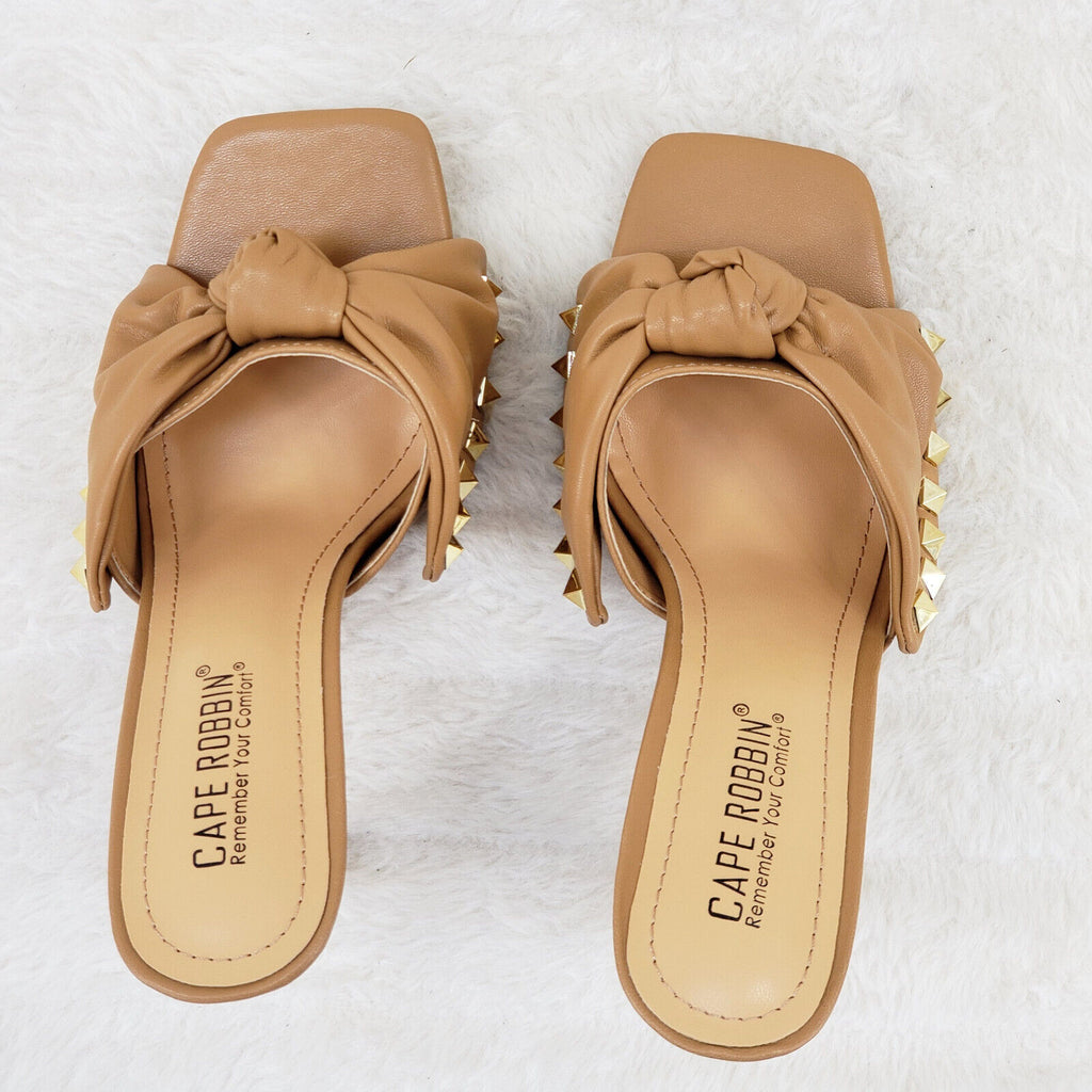 Darian Slip On Tan Open Toe High Heel Clogs Mules Slides - Totally Wicked Footwear
