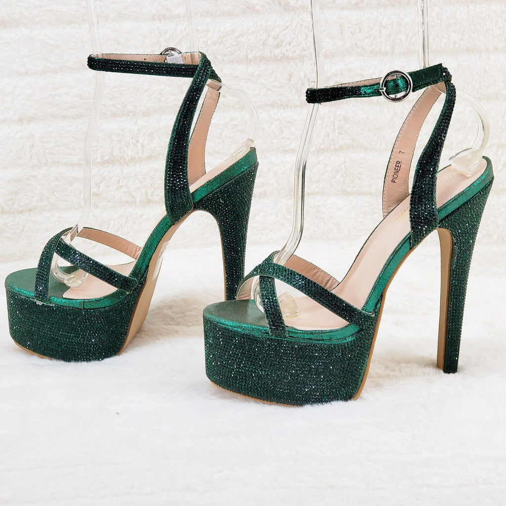 Bejeweled Pioneer Emerald Green Sparkling Rhinestone Platform 6.5" Heels Shoes - Totally Wicked Footwear