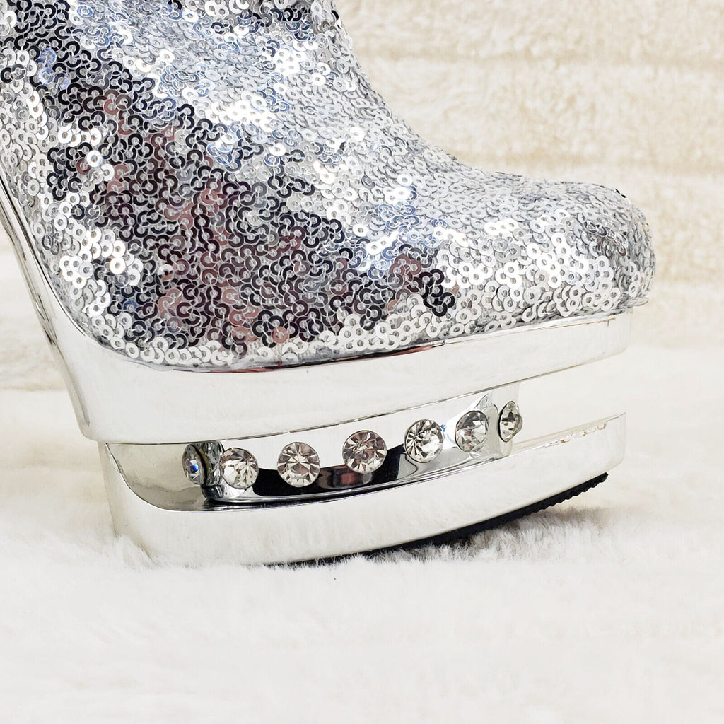 Blondie 1009 Silver Sequin Slouchy High Heel Platform Ankle Boots US Sizes NY - Totally Wicked Footwear