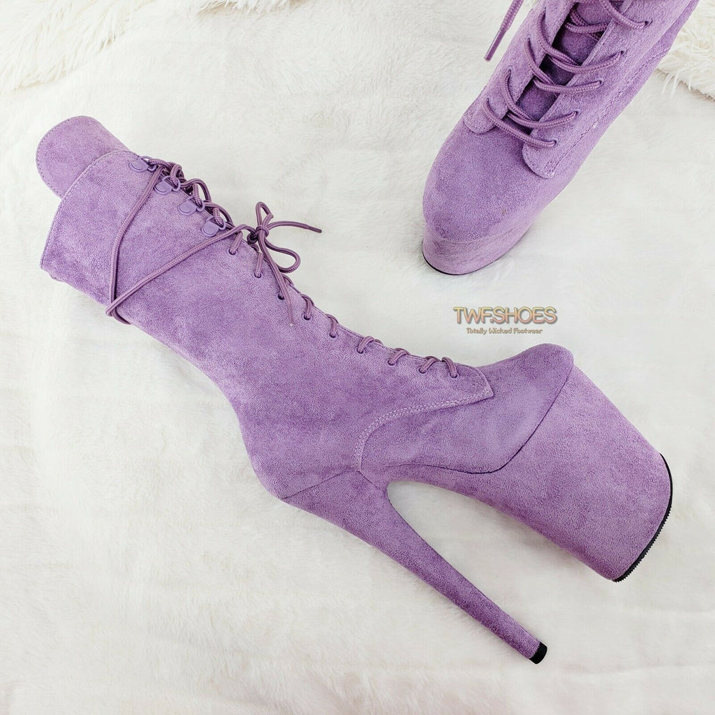 Flamingo 1050FS Lilac Purple V-Suede 8" Heel Platform Mid Calf Boots US 6-12 NY - Totally Wicked Footwear