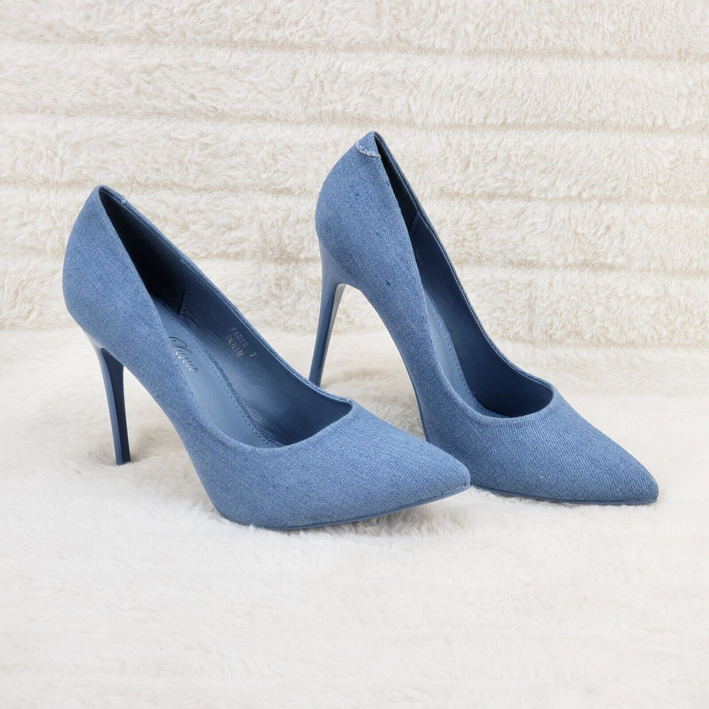 Fabio Medium Denim High Heel Shoes Pointy Toe Pump 7-11 - Totally Wicked Footwear