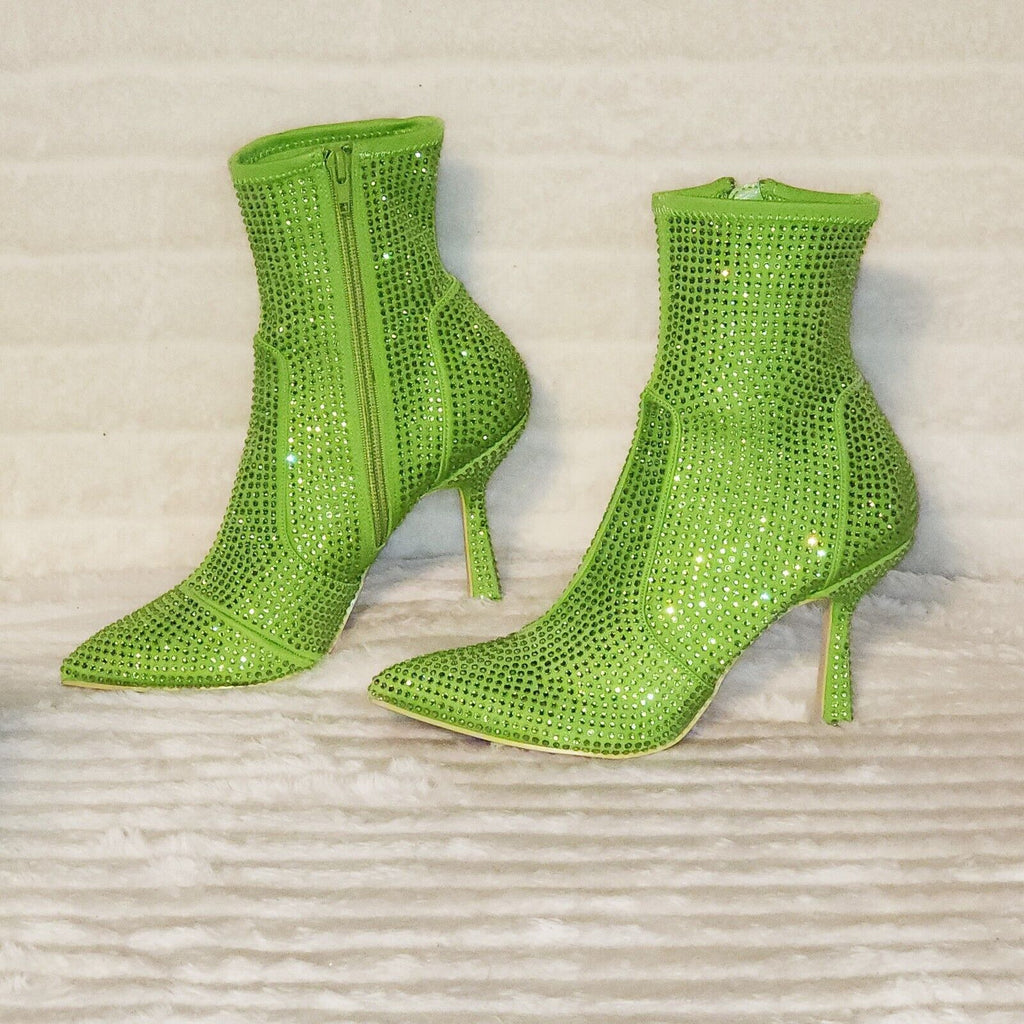 Stunning Fuchsia Bright Green Lime Stretch Rhinestone Ankle Boots 3.5" Heels New - Totally Wicked Footwear