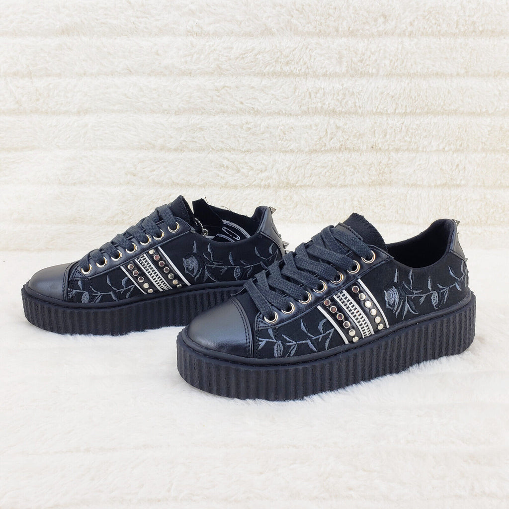 Sneeker Gothic Rose Embroidered Creeper Sneaker Punk Goth NY - Totally Wicked Footwear