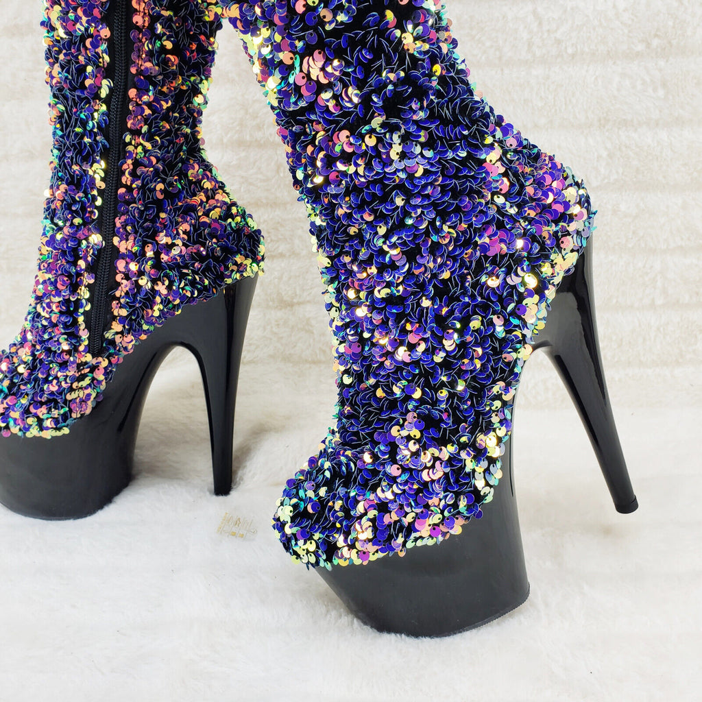 Adore 3020 Purple Multi Sequin High Heel Platform Thigh High Boots US Sizes NY - Totally Wicked Footwear