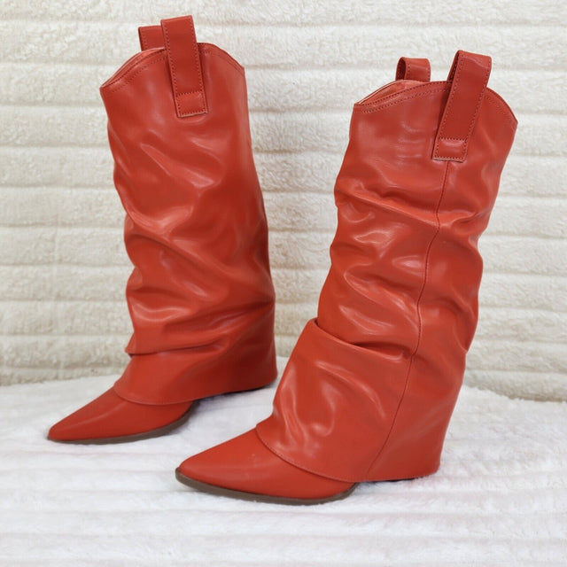 Humbled Orange Skirted Fold Over Western Cowgirl Boots - Totally Wicked Footwear