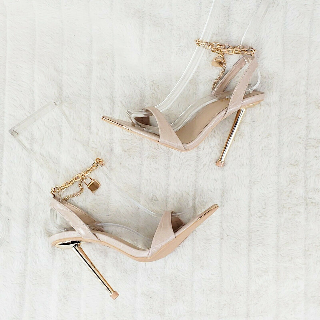Nicely Pad Lock Chain Strap High Heels Metal Toe Tip Shoes Nude - Totally Wicked Footwear