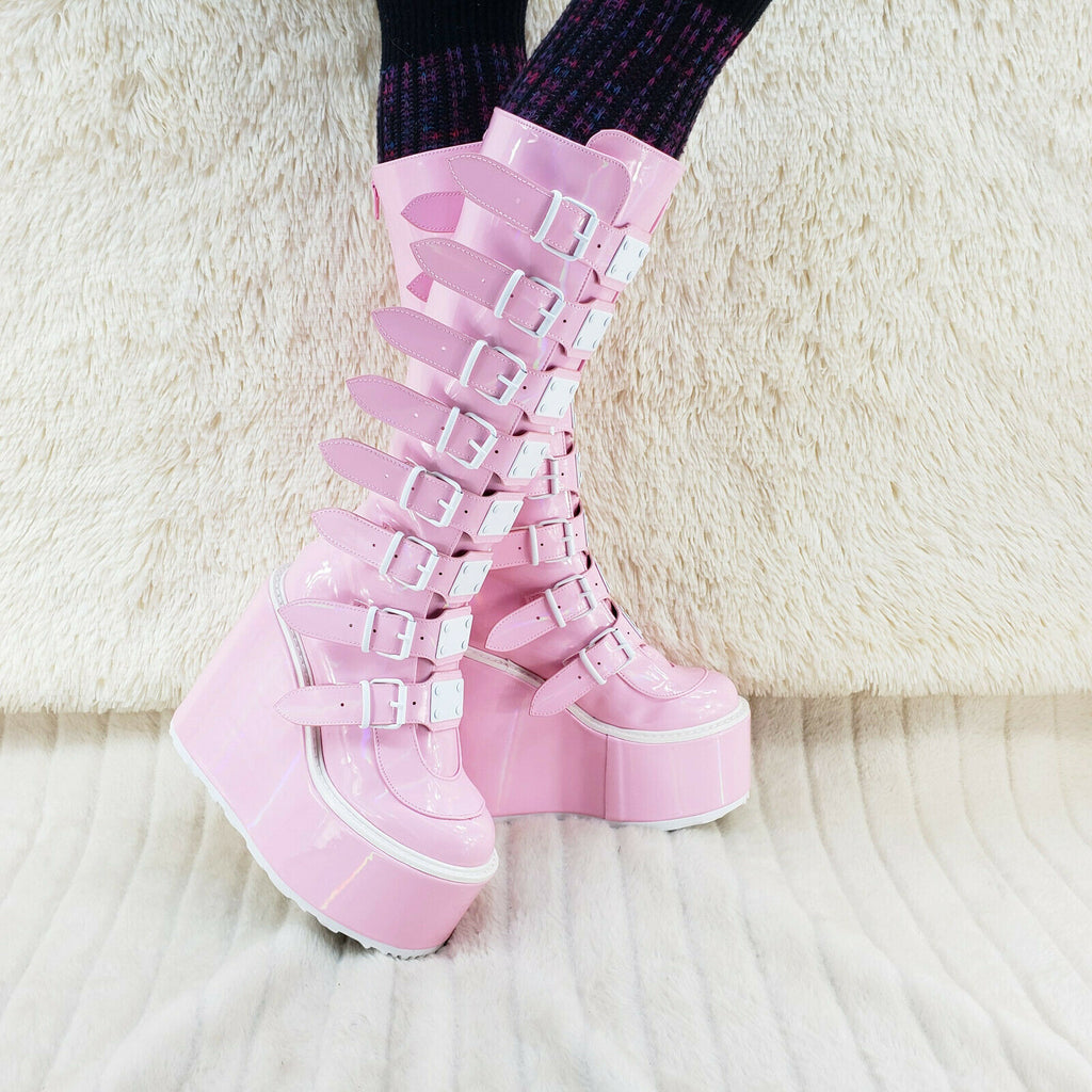 Trinity Swing 815 Pink Hologram Patent Goth Knee Boot 5.5" Platform In House NY - Totally Wicked Footwear