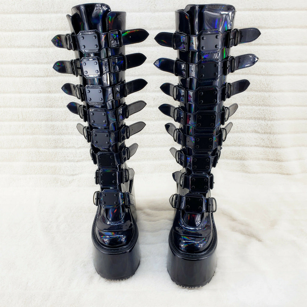 Swing 815 Black Oil Slick hologram Goth Punk Knee Boot 5.5" Platform In House - Totally Wicked Footwear