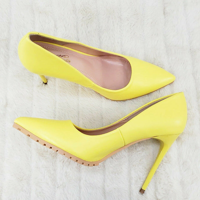 Revenge Yellow 4.5" High Heel Shoes Pointy Toe Pump Lug Sole 7-11 - Totally Wicked Footwear