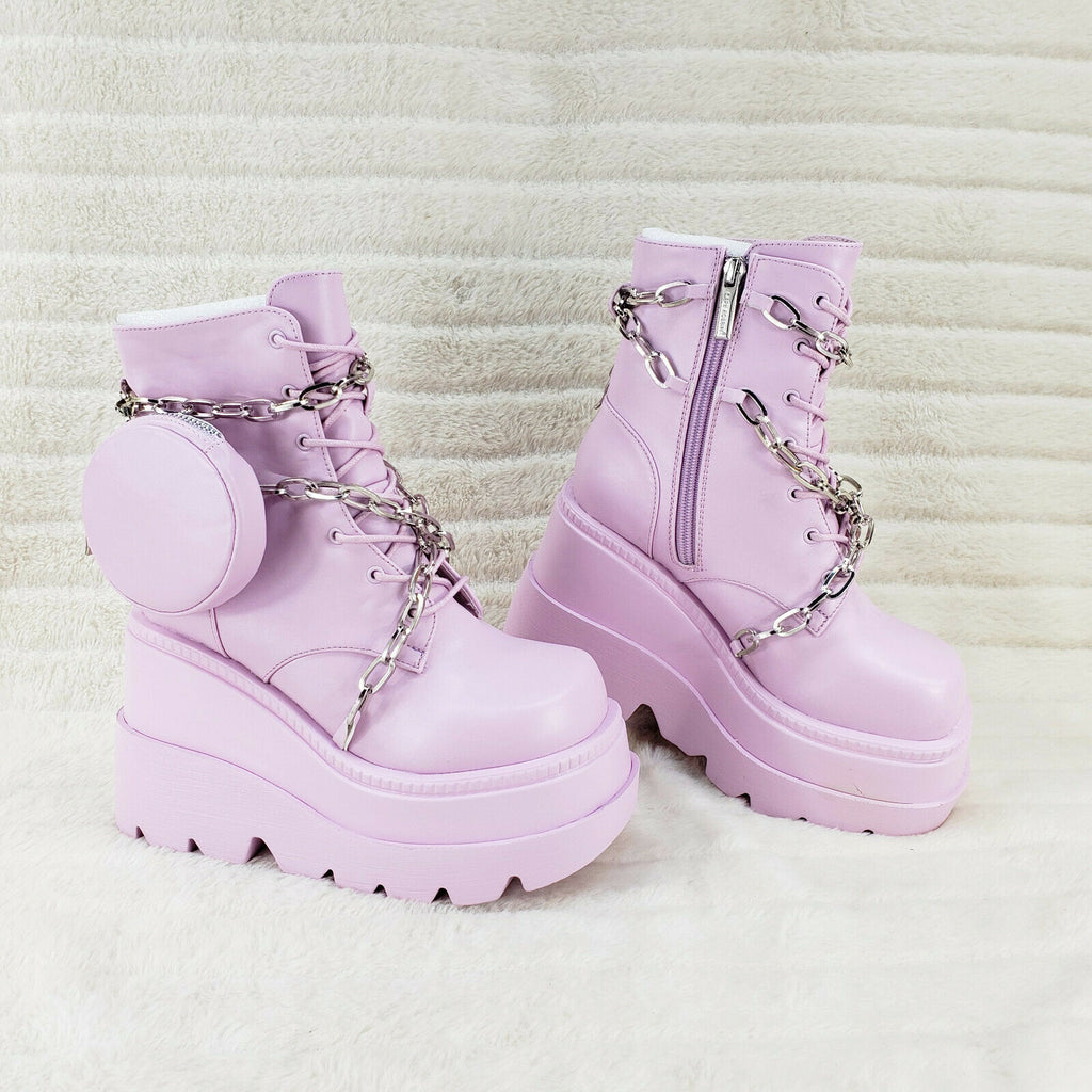 Vibrate Pink Platform 4.5" Wedge Heel Ankle Boots Chain & Storage Pouch - Totally Wicked Footwear