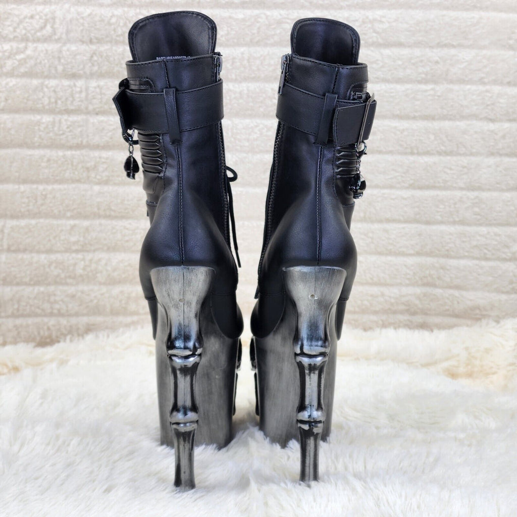 Rapture Brushed Skull & Bones 8" High Heel Platform Ankle Boots Lighted Eyes NY - Totally Wicked Footwear