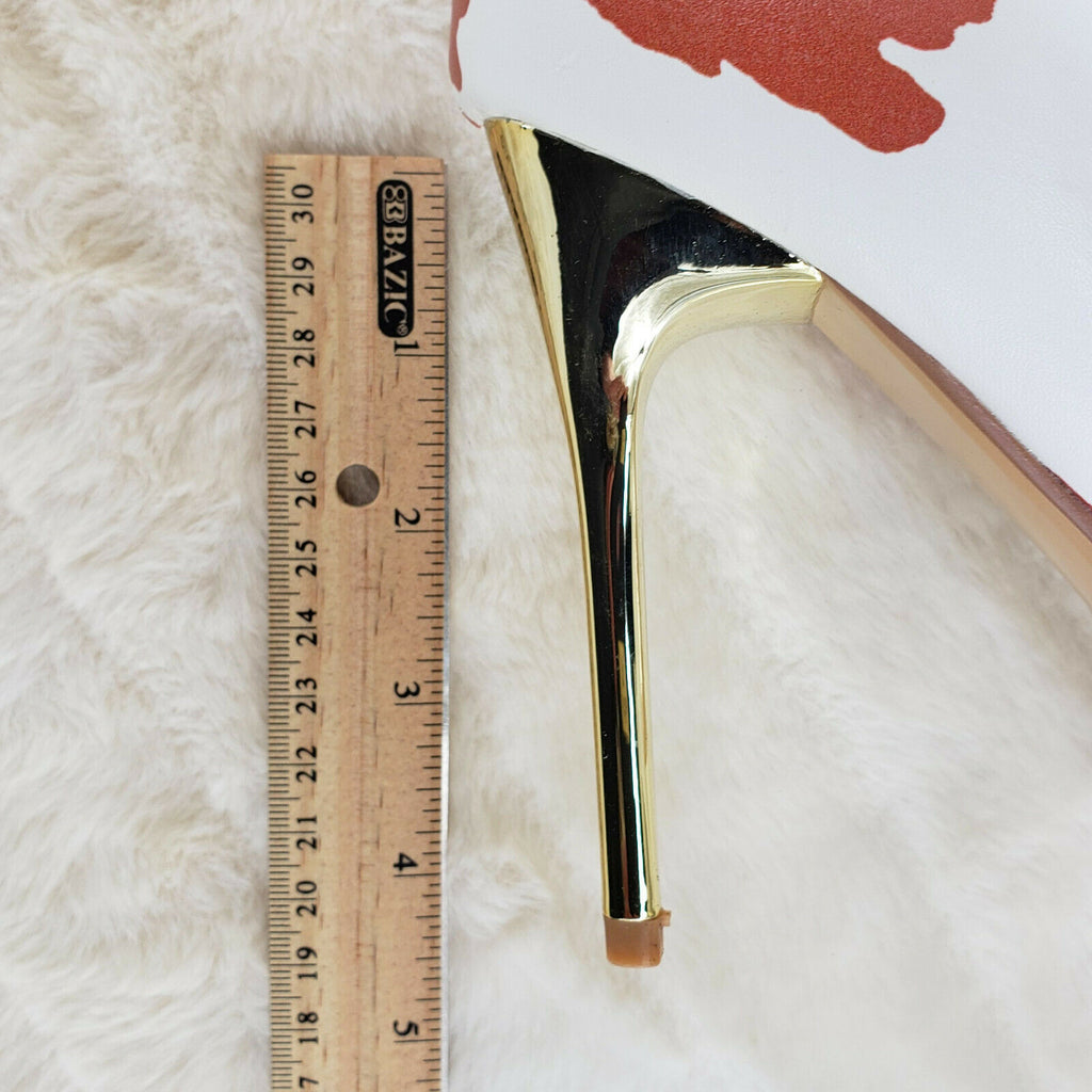 Eva Tan & White Cow Print Leatherette Gold Tone High Heel & Chain Knee Boots - Totally Wicked Footwear