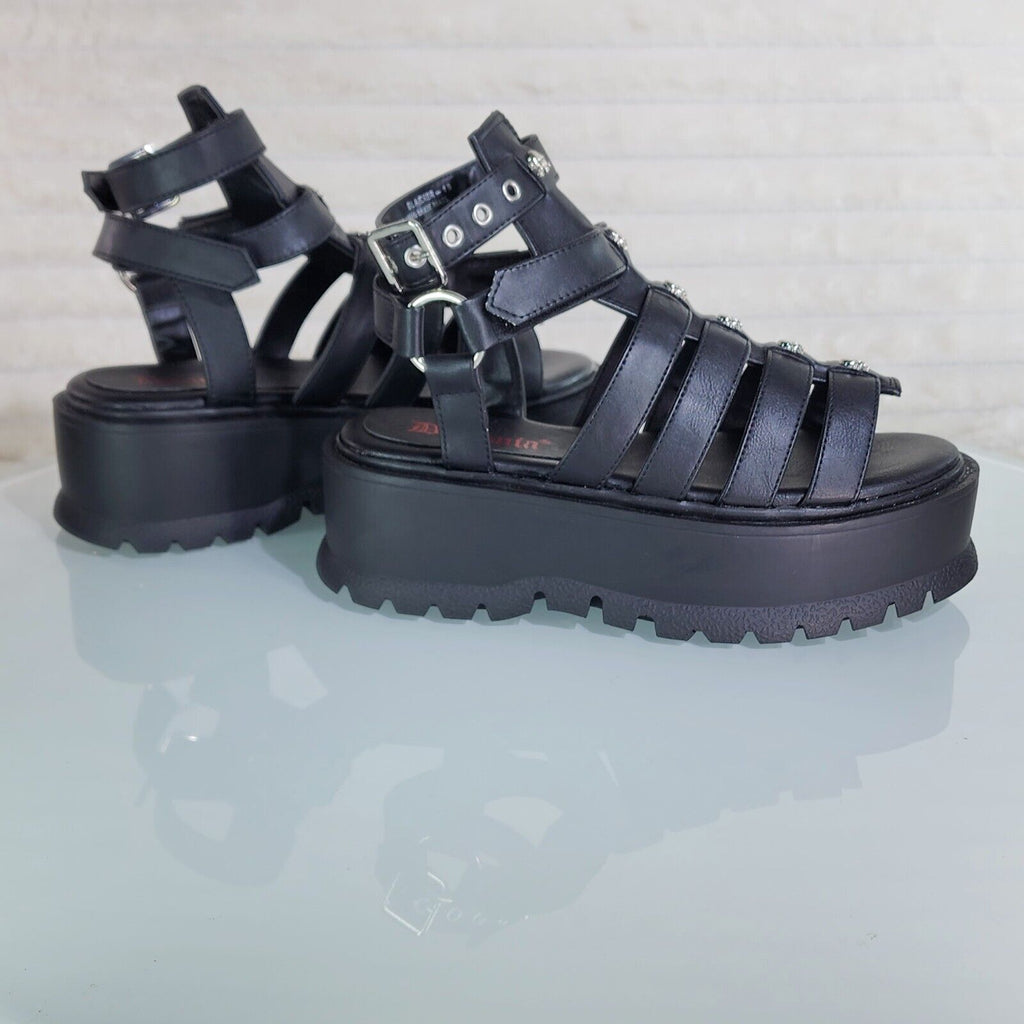 Slacker 2" Platform Gothic Sandals with Skull & Cross-Bone Studs NY - Totally Wicked Footwear