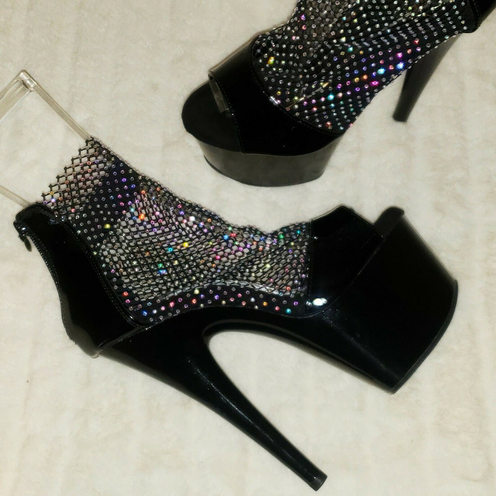 Adore 765RM Black Patent Rhinestone Mesh Platform Sandals 7" High Heel Shoes NY - Totally Wicked Footwear