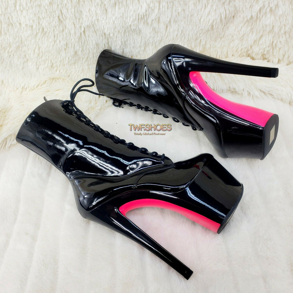 1020TT Black Patent UV Neon Pink Platform Ankle Boot 8" High Heels Shoes NY - Totally Wicked Footwear
