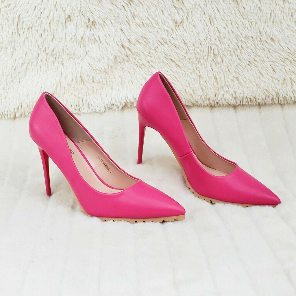 Revenge Fuchsia 4.5" High Heel Shoes Pointy Toe Pump Lug Sole 7-11 - Totally Wicked Footwear