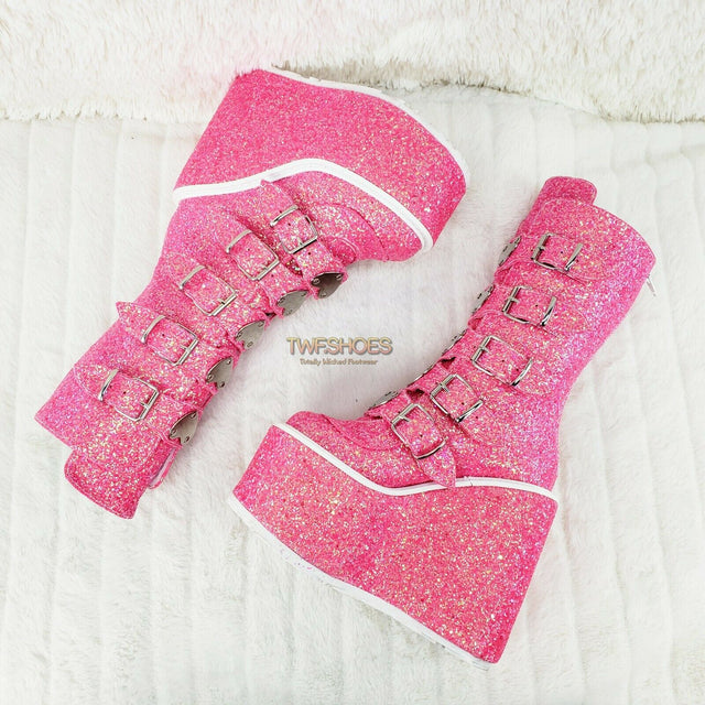 Swing 230G Pink Glitter Boot 5.5" Platform Heart Strap Goth Boots 6 -11 NY - Totally Wicked Footwear