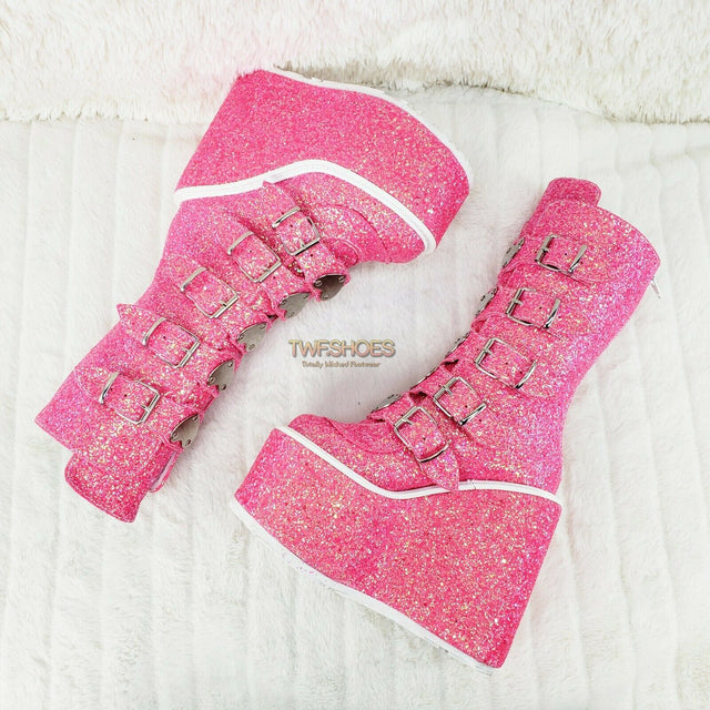 Swing 230G Pink Glitter Boot 5.5" Platform Heart Strap Goth Boots 6 -11  NY - Totally Wicked Footwear