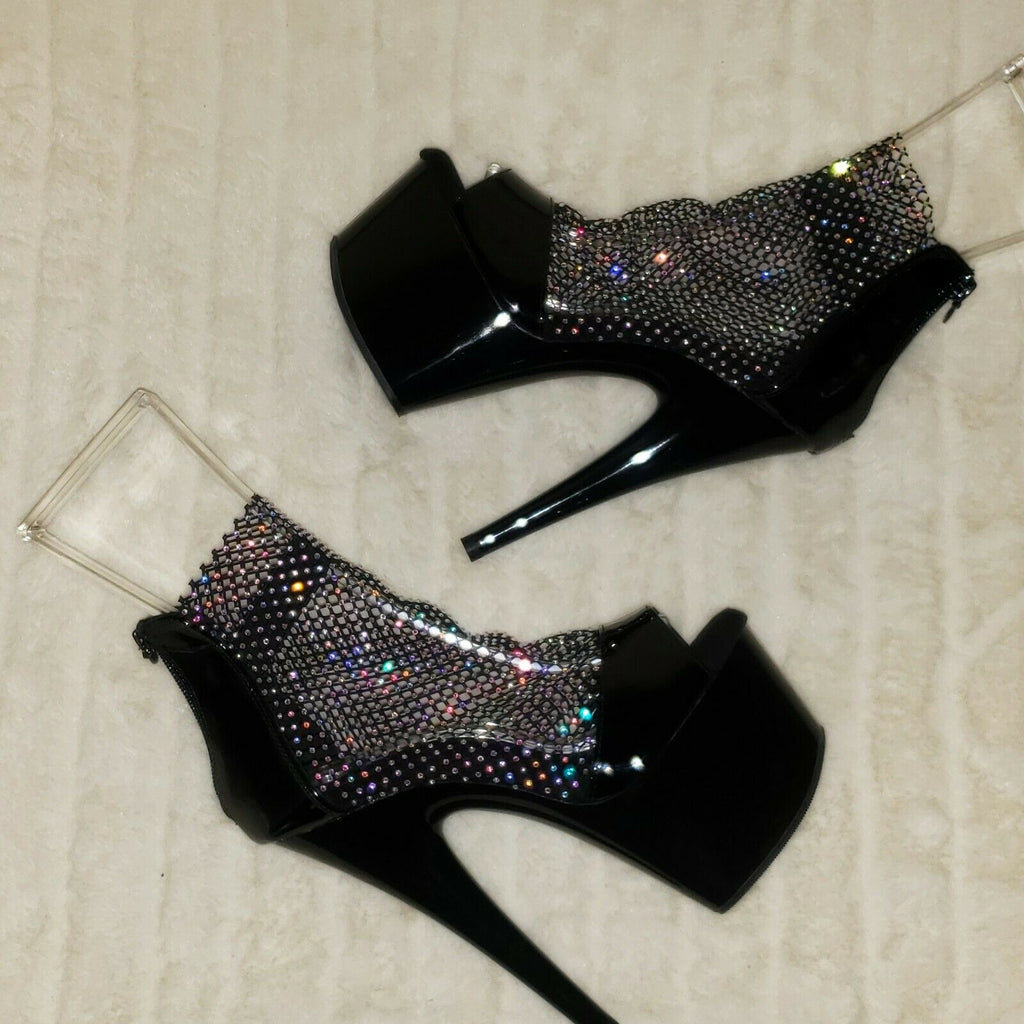 Adore 765RM Black Patent Rhinestone Mesh Platform Sandals 7" High Heel Shoes NY - Totally Wicked Footwear