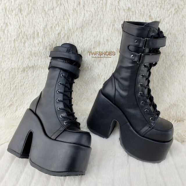 Demonia Camel 250 Stacked Black Matte Platform Goth Punk Calf Boot IN STOCK NY - Totally Wicked Footwear