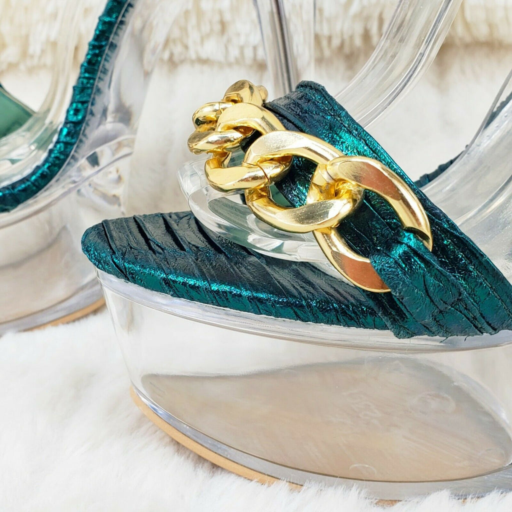 Voltaire Shimmery Green Closed Back Clear Platform High Heels - Totally Wicked Footwear