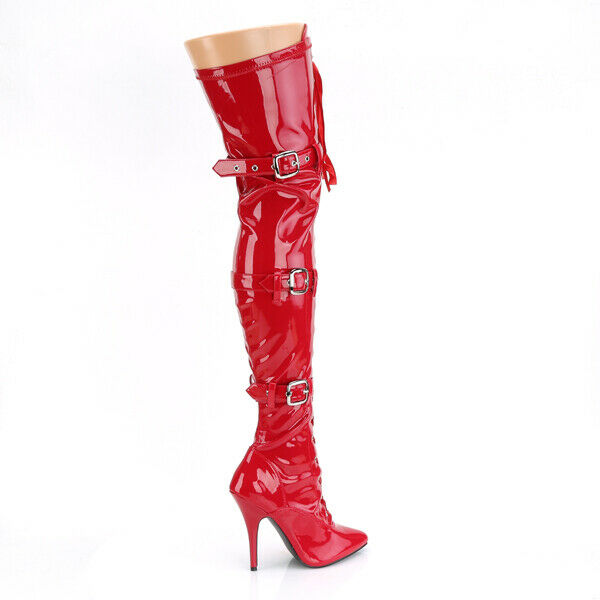 Seduce 3028 Buckle Lace Up Thigh High Boots 5" Stiletto Heels NY - Totally Wicked Footwear