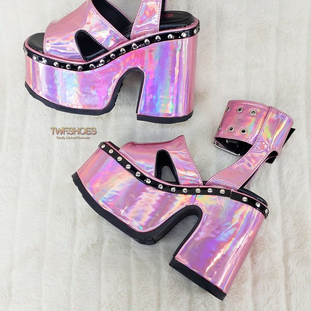 Demonia 102 Camel Stacked Pink Hologram Platform Sandals Goth Punk 6-12 NY - Totally Wicked Footwear