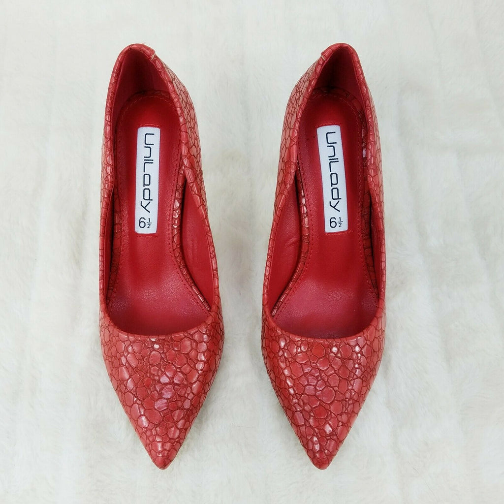 Monica Textured 3.5" Heel Pointy Toe Pump Shoes Red - Totally Wicked Footwear