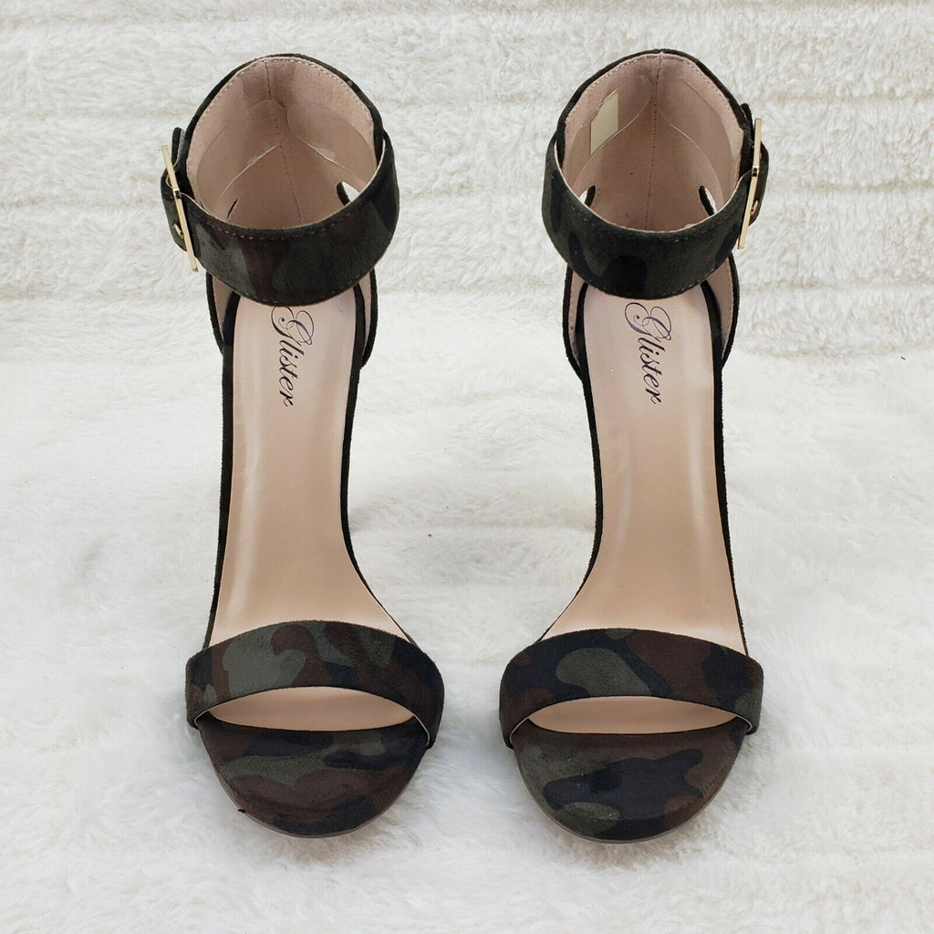 Sexy Faux Suede Camo Ankle Strap 4.5" High Heel Shoes Heels Glister - Totally Wicked Footwear