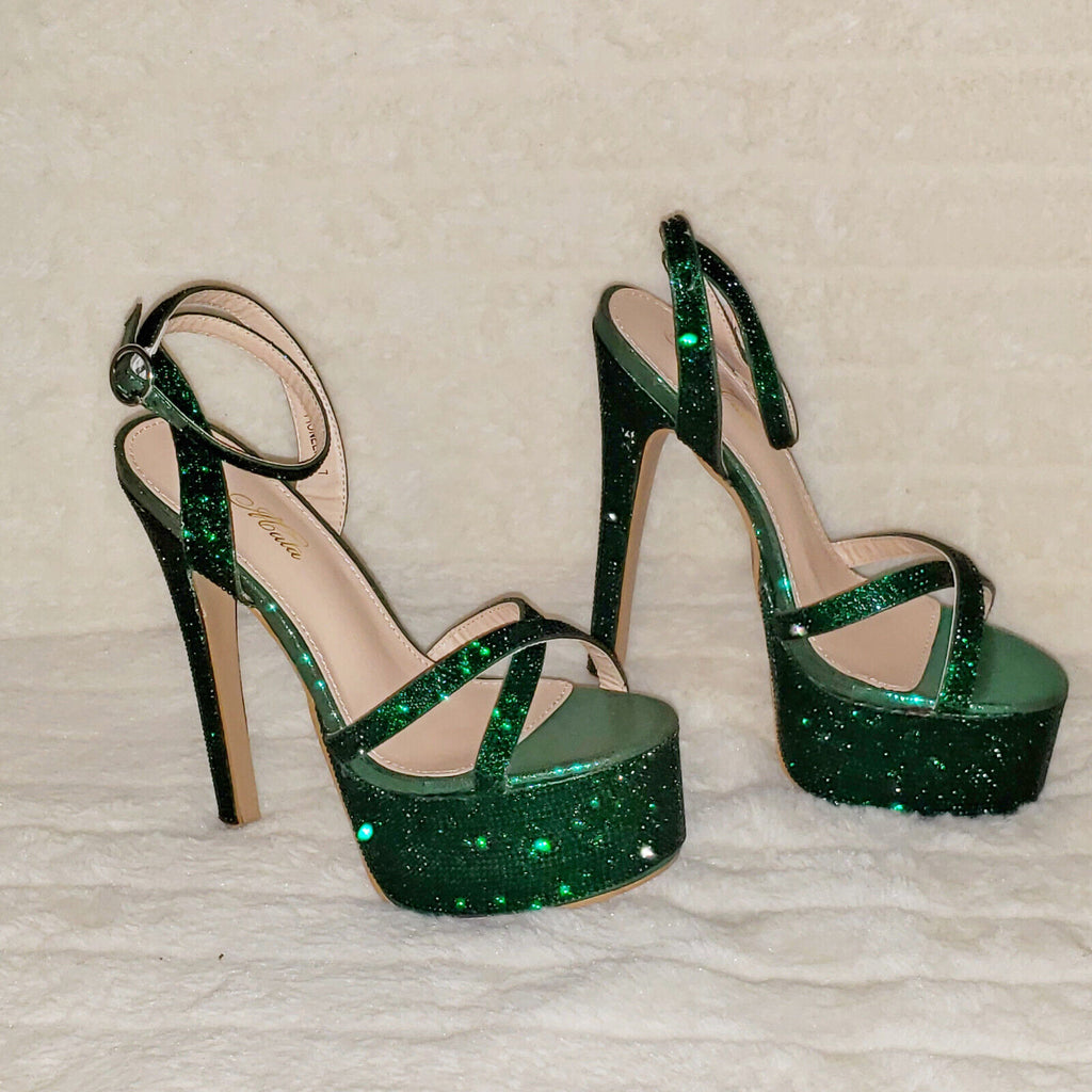Bejeweled Pioneer Emerald Green Sparkling Rhinestone Platform 6.5" Heels Shoes - Totally Wicked Footwear