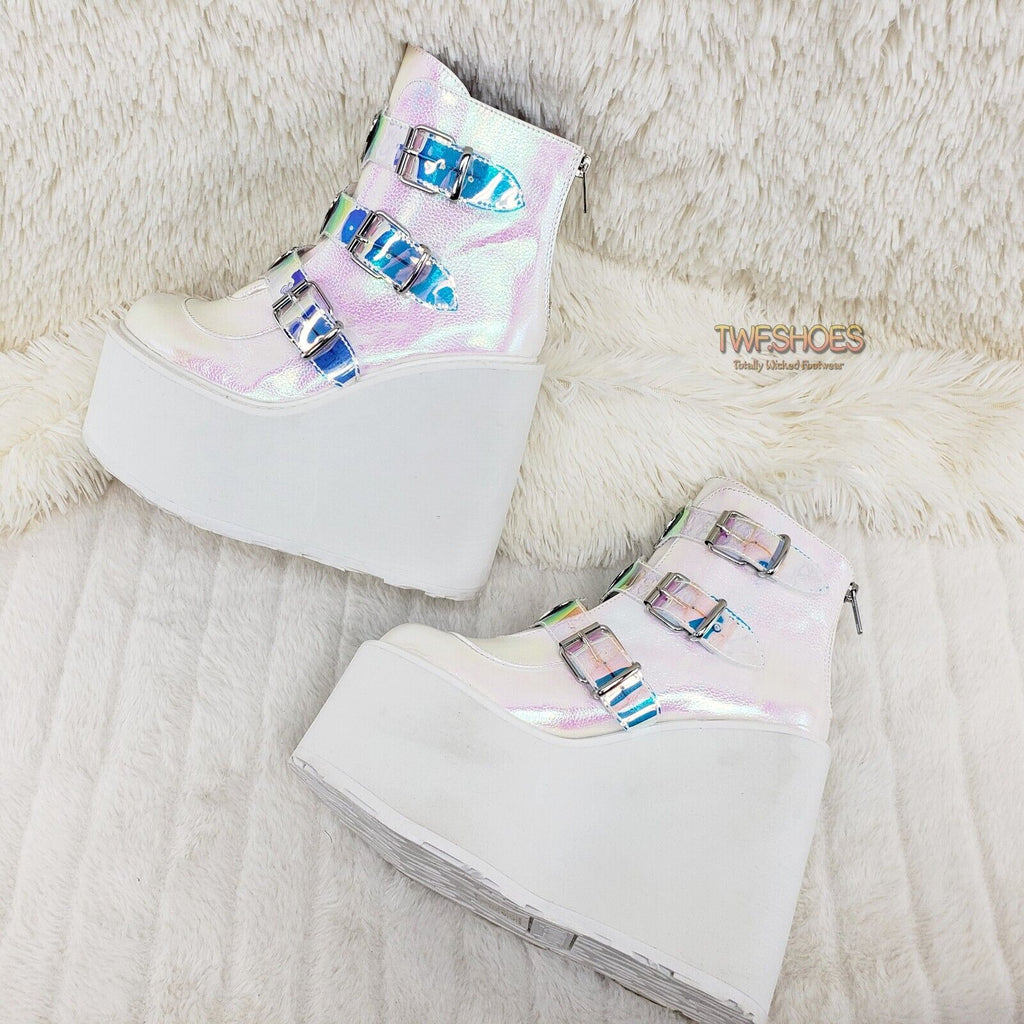 Swing 105 White Pearl Colorful Effects Ankle Boot 5.5" Platform NY DEMONIA - Totally Wicked Footwear