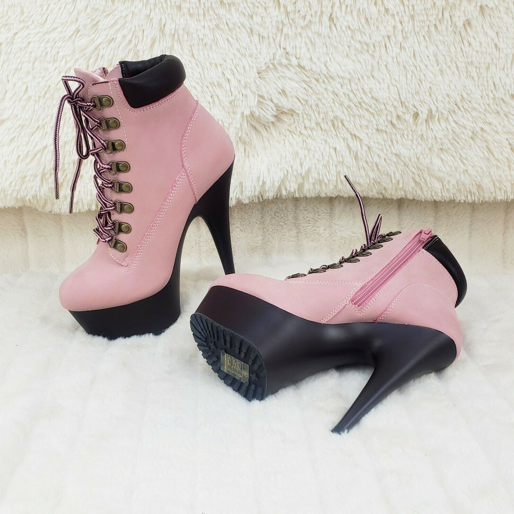 Delight 600tl Baby Pink Nubuck Work Style 6" High Heel Ankle Boots US Size NY - Totally Wicked Footwear