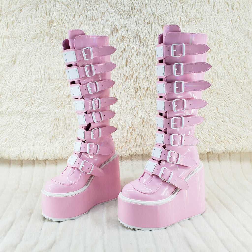 Trinity Swing 815 Pink Hologram Patent Goth Knee Boot 5.5" Platform In House NY - Totally Wicked Footwear