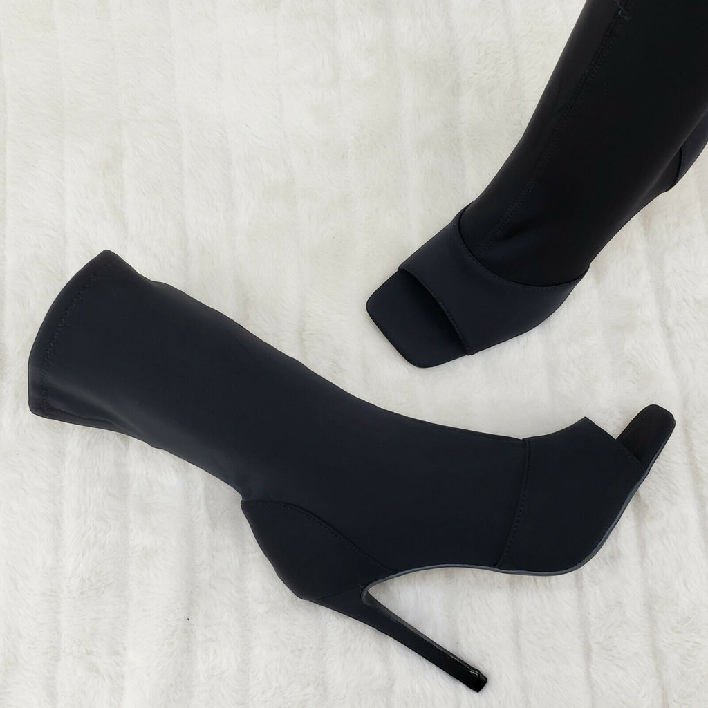 Victoria Black Stretch Square Open Toe High Heel Ankle Boots - Totally Wicked Footwear