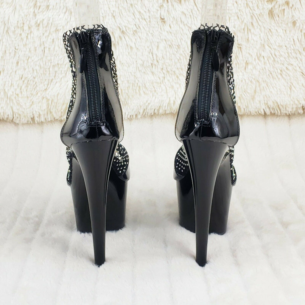 Adore 765RM Black Patent Rhinestone Mesh Platform Sandals 7" High Heel Shoes NY - Totally Wicked Footwear