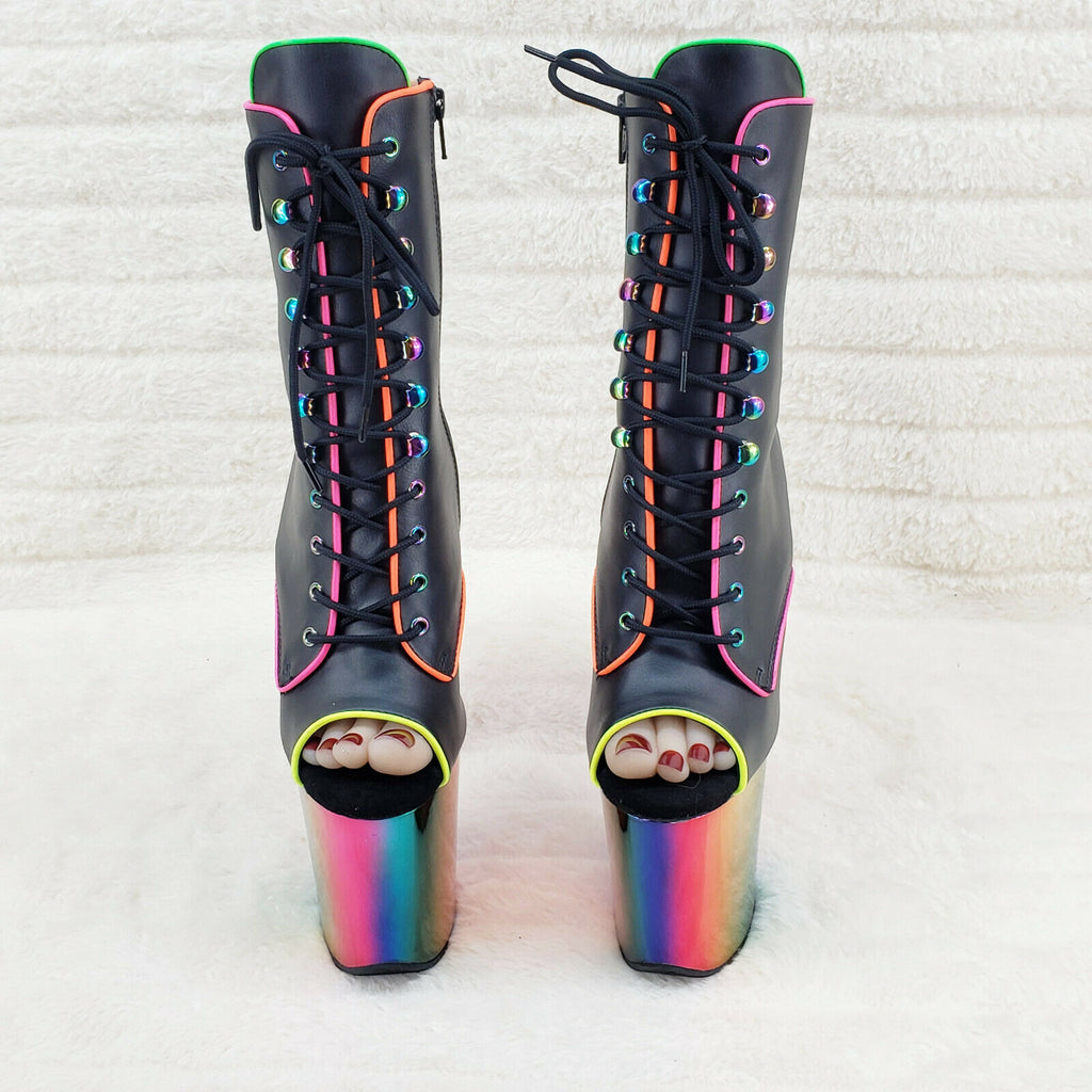Flamingo 1021RC Rainbow Chrome 8" Heels Platform Neon Trim Ankle Boots NY - Totally Wicked Footwear