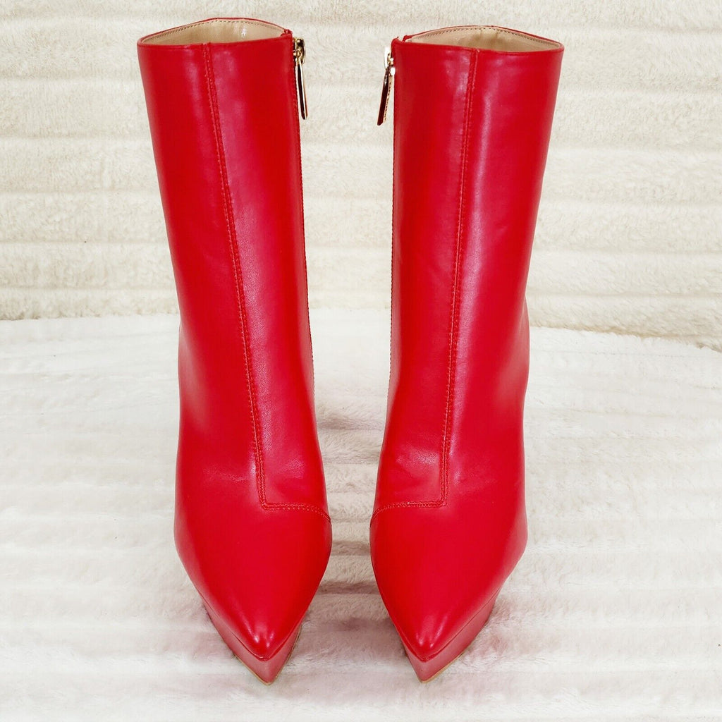Kinder Pointy Toe Platform Stiletto Heel Ankle Boots Bright Red Stretch - Totally Wicked Footwear