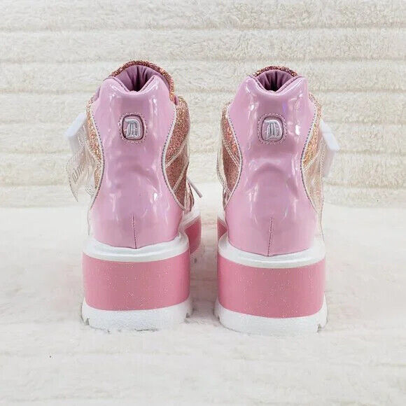 Slacker 50  Pink Glitter Platform Sneaker Ankle Boots DEMONIA - Totally Wicked Footwear