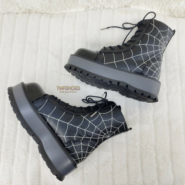 Slacker 88 Black Matte Spider Web Design Up Ankle Boots US 6-12 Goth NY - Totally Wicked Footwear