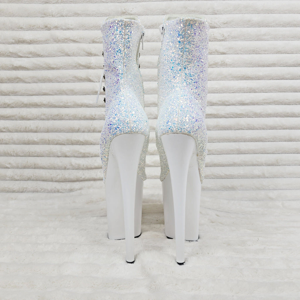 Flamingo White Ice UV Glitter 8" Heel Platform Ankle Boots US 6-12 NY - Totally Wicked Footwear