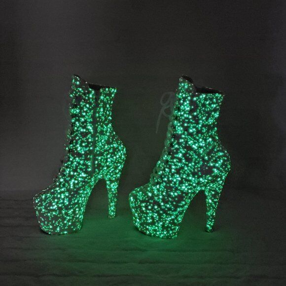 Adore 1020GDLG White UV Glitter Platform Ankle Boots 7" High Heels IN HOUSE - Totally Wicked Footwear