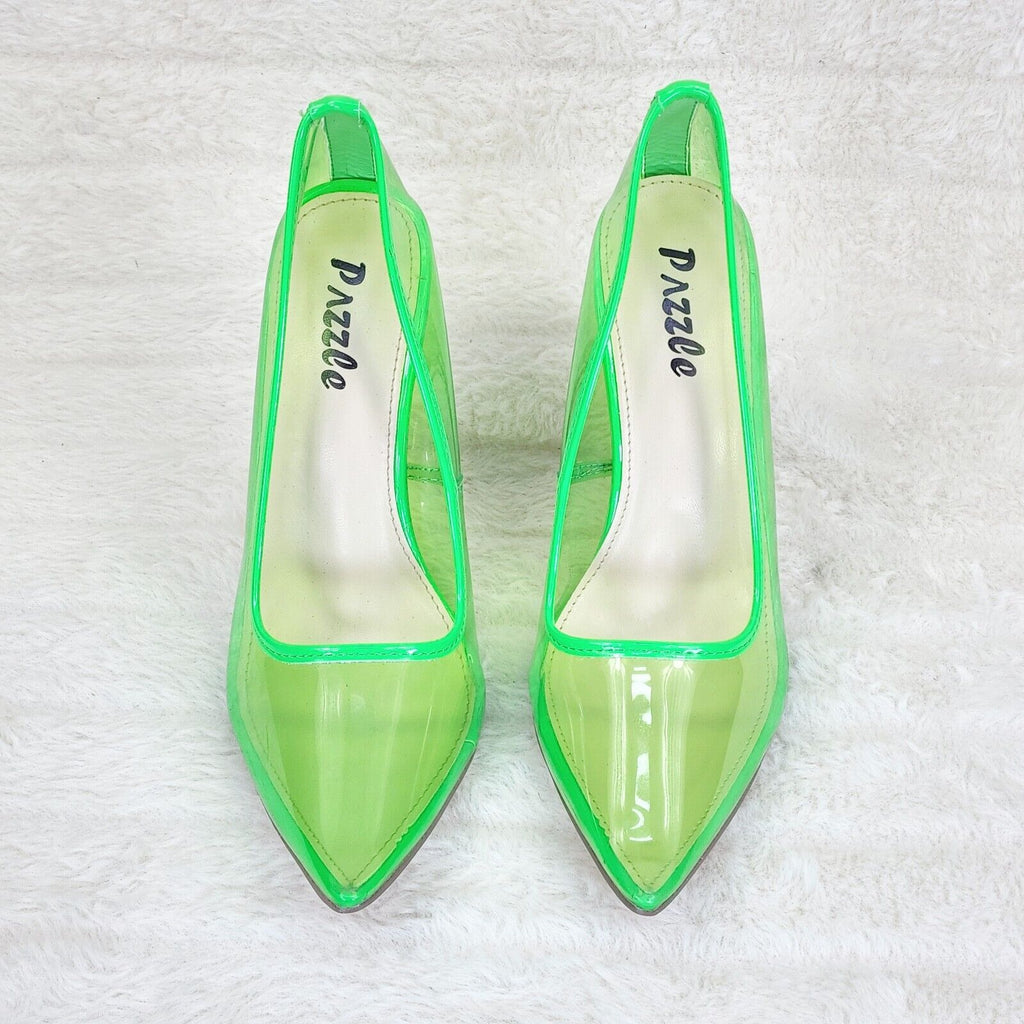 PVC Jelly Translucent High Heel Pointy Toe Stiletto Pumps Shoes Green Baker - Totally Wicked Footwear