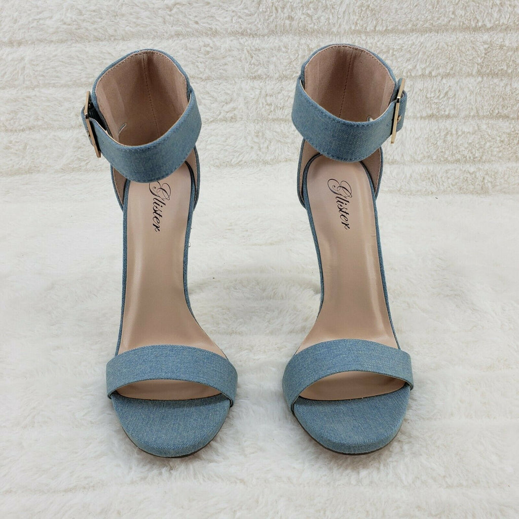 Sexy Light Blue Denim Ankle Strap 4.5" High Heel Shoes Heels Glister - Totally Wicked Footwear
