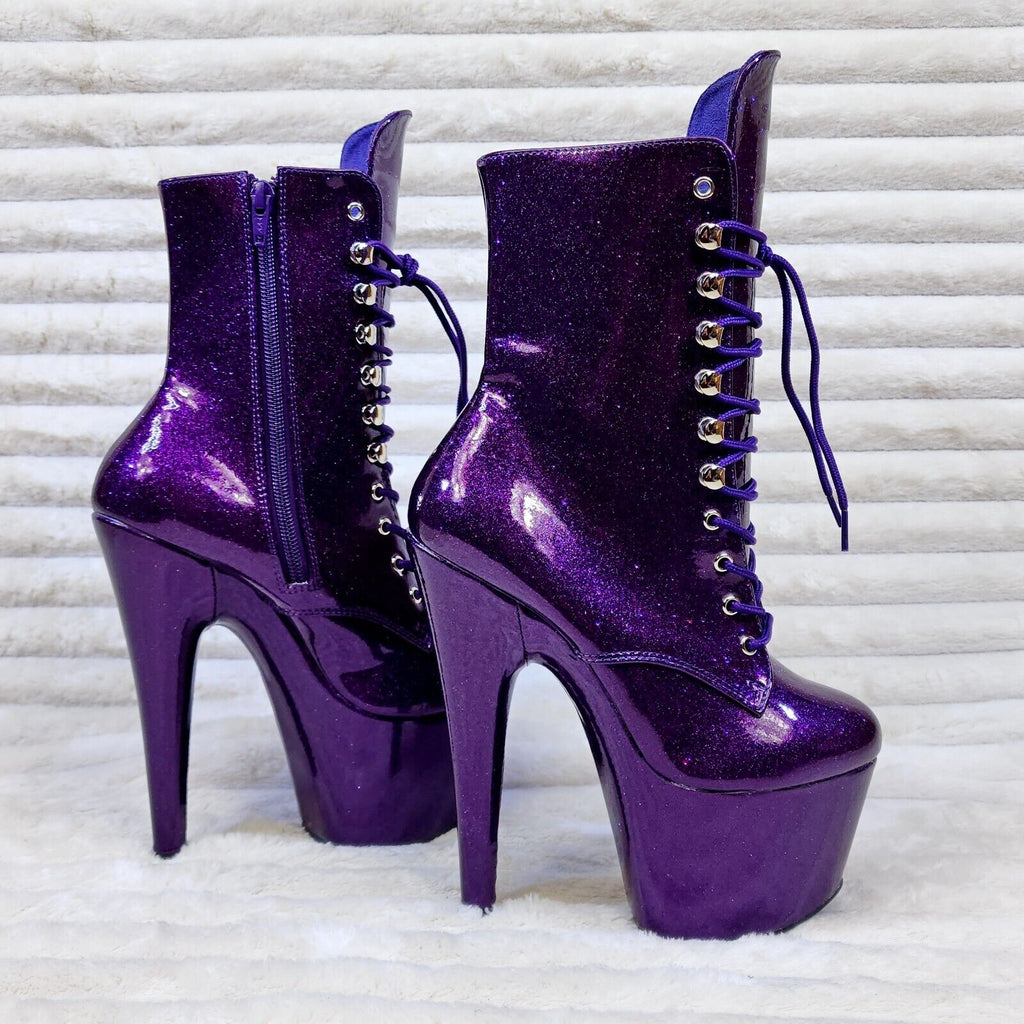Adore 1020 Royal Purple Glitter Patent  7" High Heel Platform Ankle Boots NY - Totally Wicked Footwear