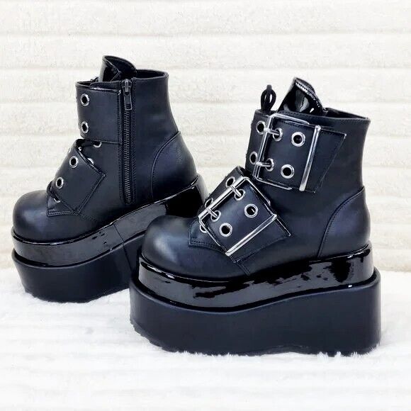 Bear 104 Black Matte 4.5" Goth Punk Rock Platform Ankle Boots Restocked NY - Totally Wicked Footwear