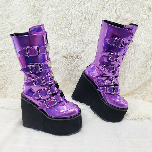 Swing 230 Purple Hologram Calf Boot 5.5" Platform Heart Strap Design US Sizes NY - Totally Wicked Footwear