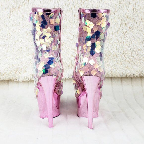 Delight 1031SQ Pink Opal Sequin Ankle Boot 7" High Heel Shoe Sizes 11 & 12 NY - Totally Wicked Footwear
