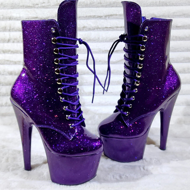 Adore 1020 Royal Purple Glitter Patent  7" High Heel Platform Ankle Boots NY - Totally Wicked Footwear